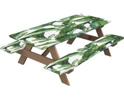 Picknicktafelhoes Set - Bankhoezen - Buiten Eten - Waterdicht Flanel - 183x76cm - Groen Blad