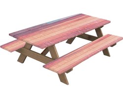 Picknicktafelhoezen Set - Bankhoezen - Outdoor Kamperen - Realistische Houtnerf - 3 Delig - Roodbruin