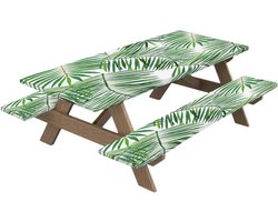 Picknicktafelhoezen - Tafelkleden Bankhoezen - Tuinmeubilair Beschermen - Waterdicht Flanellen Achterkant - 183x762 cm - Groen Bladmotief