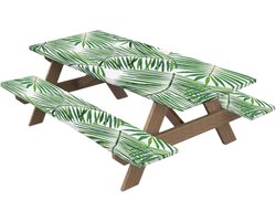 Picknicktafelhoezen - Tafelkleden Bankhoezen - Tuinmeubilair Beschermen - Waterdicht Flanellen Achterkant - 183x76.2 cm - Groen Bladontwerp