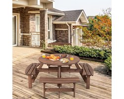 Picknicktafelset voor 8 personen, tuintafel van massief hout met parasolgat en 4 banken, terrasmeubilair, tuinmeubelen, zitset voor de tuin, terras