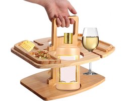 Picknicktafeltje – Wijntafel – Compact buitentafeltje met glashouders – 1 stuks – Bruin