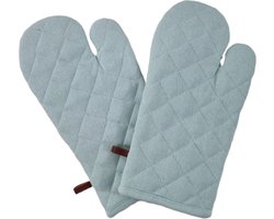 Picnic Ovenwanten set van 2 stuks 100% katoen | Richmond Lagoon | Ovenhandschoen Licht Blauw | 15x32cm