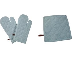 Picnic Richmond Lagoon set van 6 stuks | 2 ovenwanten en 4 pannenlappen | 100% katoen | Blauw
