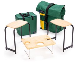PICNICO picknick tafel set met rugzak – camping tafel en 2 krukken met koeltas – opvouwbare aluminium bamboe picknickset – backpack picnic table set voor strand park camping en outdoor – draagbare tafelset België design