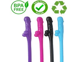 Piemel rietjes - 10 Pack - Herbruikbaar - Piemel - Decoratie - Fun - Snoep - Pak - Sloffen - Glas - Knuffel - Kussen - Penis