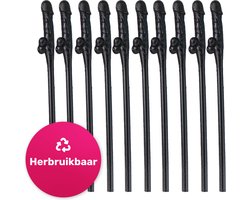 Piemel rietjes - 9 Pack - Herbruikbaar - Piemel - Decoratie - Fun - Snoep - Pak - Sloffen - Glas - Knuffel - Kussen - Penis
