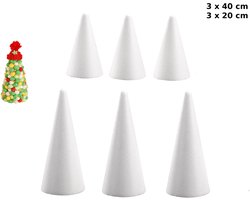 Piepschuim kegels set – 6 stuks (3×20 cm + 3×40 cm) – schuim kegels voor kerstdecoratie, bloemstukken en DIY knutselprojecten