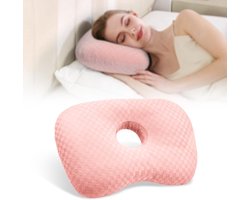 Piercing Kussen - Orthopedisch Oorkussen voor Zijslapers - Gatdiameter 8,9 cm - Donut Kussen met Gat voor Piercing Verzorging - Verlicht Oorpijn bij Ontsteking - 43.9cmx32cm - Ringkussen - Piercingkussen - Hoofd Kussen - roze