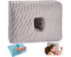 Piercing Kussen - Traagschuim - Donut Kussen Met Gat Voor Oor - Hoofdkussen Zijslaper - 40x28 cm - Ringkussen - Piercingkussen - Hoofd Kussen - Zijslaper Kussen - Wit