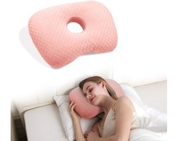 Piercingkussen – hoofdkussen - Donutvormig ringkussen – Kussen voor zijslapers – Kussen met oorgat – Verlichting bij oorpijn – Orthopedisch slaapkussen – Ideaal voor zijslapers, mensen met piercings en bij oorpijn – Roze