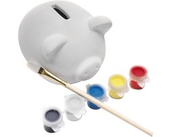 Piggy Bank Made of Ceramic Plaster for Self-Painting Including 5 Colours and Brushes - Craft Fun for Children and Adults at Children's Birthday Party Family