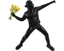 PIGPIGFLY Banksy figuur sculptuur, figuren, woonkamerdecoratie, woonwinkeldecoratie, moderne abstracte kunstsculpturen decoratie, kantoordecoraties, polyresin, cadeau (zwart)