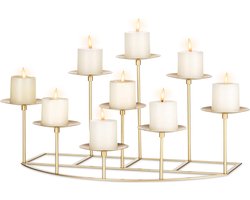 Pijler Kaarshouders Set van 9 - Gouden Metalen Kandelaars voor Tafel Decoratie