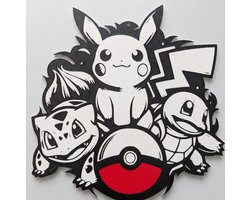 Pikachu, Charmander, Squirtle & Bulbasaur Pokémon - Wanddecoratie - Wall Art - Poster - Pikachu, Charmander, Squirtle & Bulbasaur - Moderne Wanddecoratie - 3D Geprint
