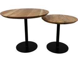 Pilaar bijzettafel Zurich - Naturel/zwart - ø60/ø45 - Acaciahout/ijzer - Set 2