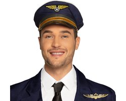 Piloten verkleed set - wings broche speldje - pilotenpet - blauw - heren/dames - carnaval - luchtvaart/vliegeniers