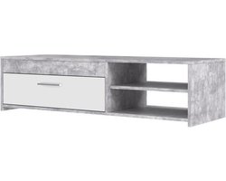 PILVI Eigentijds tv-meubel - Wit en lichtgrijs beton - B 120 x D 42,1 x H 31,8 cm