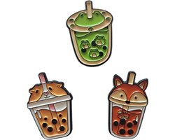 Pin Broche - Bubble tea kikker vos cavia - Kledingsped - Speldje voor rugzak of kleding - Kleine cadeautjes - enamel pin - Grappige badge - 3 stuks