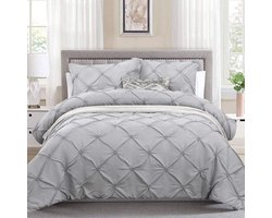 Pinch-plooibeddengoedset, 240 x 260 cm, beddengoedset, 3-delige dekbedovertrekken, microvezeldekbedovertrek met ritssluiting en 2 kussenslopen, 50 x 75 cm (grijs)