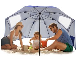Pincho - Parasol / Windscherm / Strandtent 220 cm - Licht Blauw met Vensters (Afsluitbaar) - Geleverd met Haringen & koord - Voorzien van Opbergzakken - Draagtas - UPF50 Biedt 99% UV Bescherming