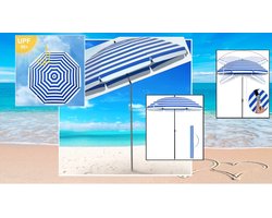 Pincho - Strand -Tuin & Balkon Parasol - Blauw - Wit Gestreept - Aluminium - 200 cm - Kantelbaar - Draagtas - Hoge UV Bescherming 99%