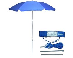 Pincho - StrandParasol - 4 Delig 180 cm - Blauw - Draagzak - Opvouwbaar 75 cm - 98 % UV Bescherming - Ideaal met de Camper - Motor - Fiets - Reiskoffer Makkelijk mee te nemen