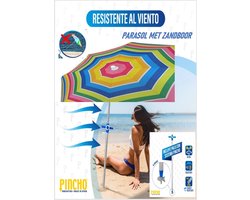 Pincho - Strandparasol met Zandboor - Mooie Kleurrijke Parasol 180 cm - Draagtas - Hoge UV Bescherming UPF50+ Biedt 99% UV bescherming - Mix van Kleuren Rood - Oranje - Blauw ...