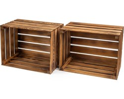 PINEEA Houten Kist 2 Stuks 50x40x30 cm – Grote Opbergkist – Gevlamd Hout