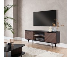 Pinelli TV meubel zwart/bruin - TV meubel met hoge poten - twee deuren - met planken - 150 cm - woonkamer meubel - Maxi Maja