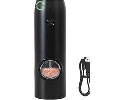Pinnacle Living-1x Oplaadbare elektrische zout- en pepermolen ,zout, peper, kruiden molen verstelbaar grof en fijn, Oplaadbaar, Accu en LED-licht, ABS zwart, 1 stuks- Cadeau
