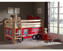 Pino Halfhoogslaper Grenen  Met Speelgordijn Brandweer