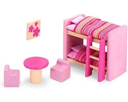 Pintoy Roze Kinderkamer Meubelset voor Poppenhuis - Houten Speelgoed Slaapkamer voor Kinderen