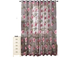 Pioenbloem Gordijn 1 Stuk - Voor Woonkamer, Badkamer & Slaapkamer - Transparant Euramerican Woondecoratie - 1pcs