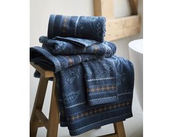 Pip Studio badgoed Jasmin Jacquard dark blue - gastendoekje 30x50 cm