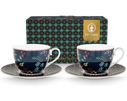 Pip Studio Berry Blues Kop en Schotel 280ml Set van Twee Cadeaudoos Porselein