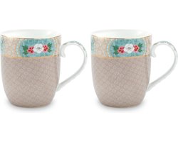 Pip Studio Blushing Birds Beker 145 ml - khaki Set van 2