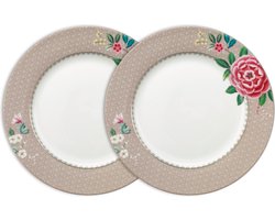 Pip Studio Blushing Birds Dinerborden - Khaki - Porselein - Set van 2 - 26.5cm