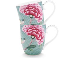 Pip Studio Blushing Birds Mokken - Theemok - Koffiemok met Oor - Servies set van 2 - 450ml