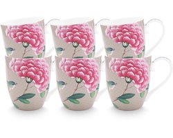 Pip Studio Blushing Birds Mokken - Theemok - Koffiemok met Oor - Servies set van 6 - 450ml