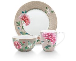 Pip Studio - Blushing Birds - Set van 3 - Ontbijtset - Khaki - Porselein