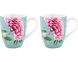 Pip Studio Blushing Birds - Tassen Blue Groot - Set van 2