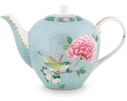 Pip Studio Blushing Birds Theepot - Porselein - Blauw - 1.6l