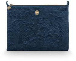 Pip Studio - Charly - Quiltey Days - Make-up Tas - Blauw - Fluweel / Polyester - 30x1x22cm