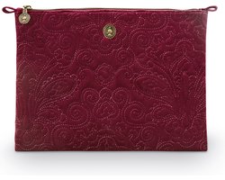 Pip Studio - Charly - Quiltey Days - Make-up Tas - Rood - Fluweel / Polyester - 30x1x22cm