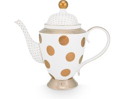 Pip Studio Dot Delight White-Gold theepot - 1.25ltr Porselein Wit met Gouden Stippen