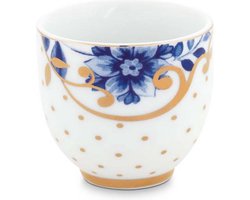 Pip Studio eierdopje uit de Royal White Collectie - eierdopje met blauwe bloemetjes en gouden stipjes
