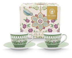 Pip Studio - Espresso kopjes & schotels - Lily & Lotus - Lichtgroen - 120 ml - Set van 2