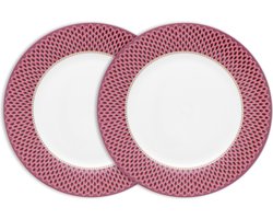Pip Studio Flower Festival Dinerborden - Donker Roze - Porselein - Set van 2 - 26.5cm