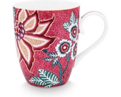 Pip Studio Flower Festival Grote Mok met Oor - Donker Roze - Porselein - 350ml